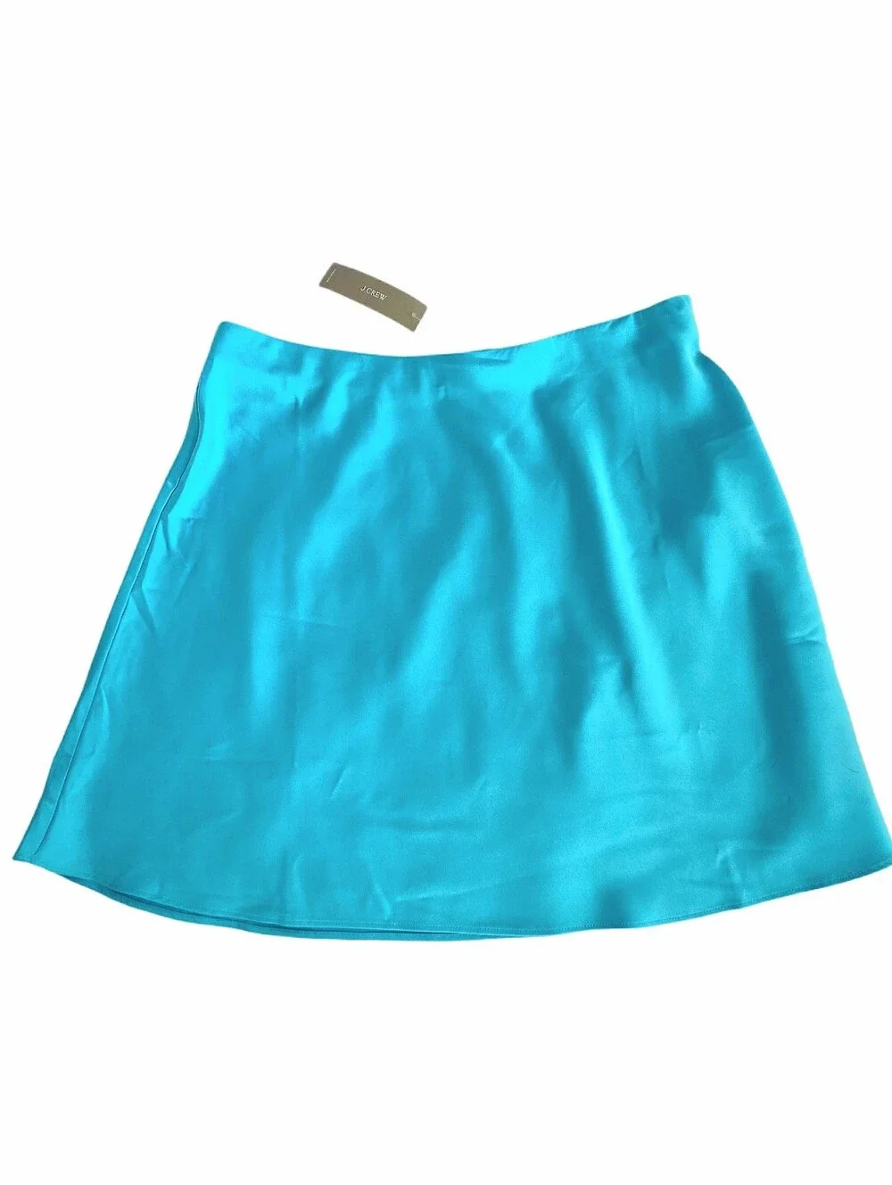 NWT. J.CREW Gwen Mini Slip Skirt In Turquoise Satin
